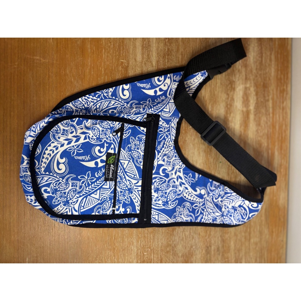 Maui Island Hawaii Sling Bag Blue White Tribal Turtle Print Crossbody USA Made